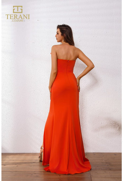 Terani Couture 251E4266 Elegant Evening A-Line Slit Sleeveless Crepe Back Satin Dress