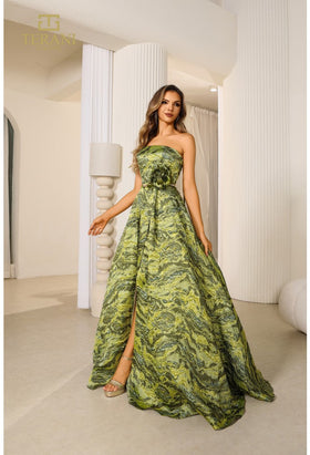 Terani Couture 251E4269 Elegant Glamorous Formal BallDress Slit Evening Jacquard Dress