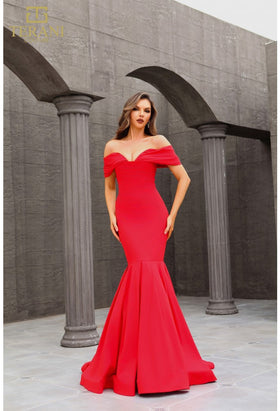 Terani Couture 251E4271 Prom Off-Shoulder Mermaid Long Evening Stretch Taffeta Dress