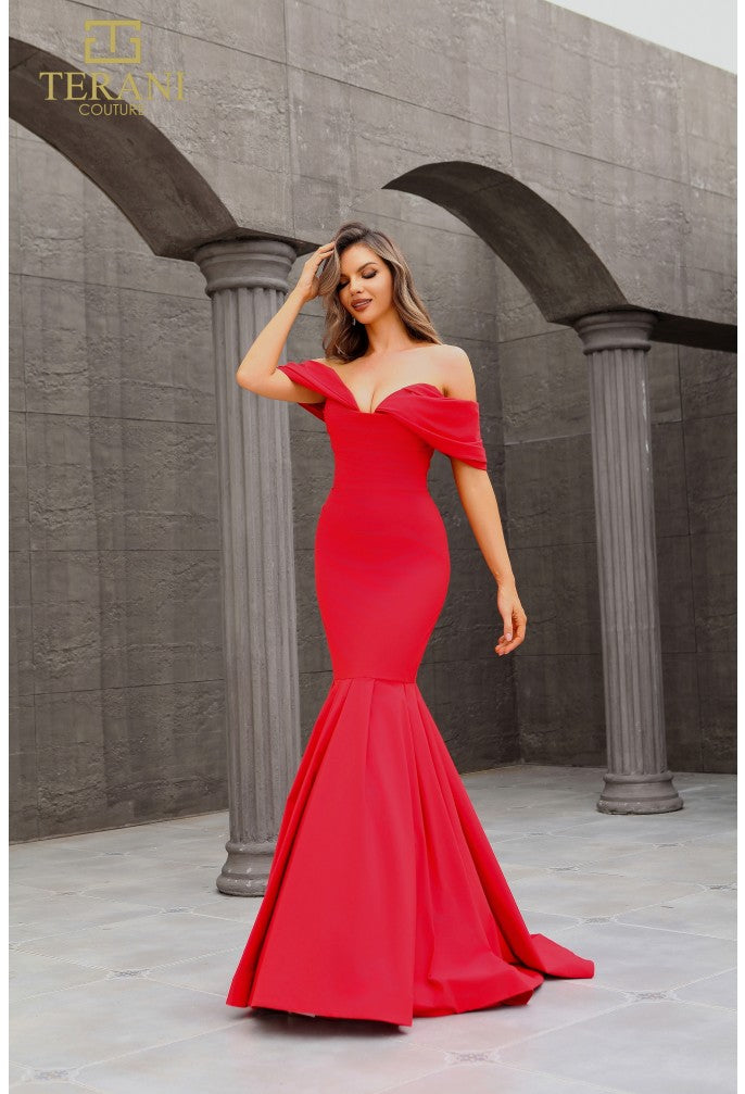 Terani Couture 251E4271 Prom Off-Shoulder Mermaid Long Evening Stretch Taffeta Dress