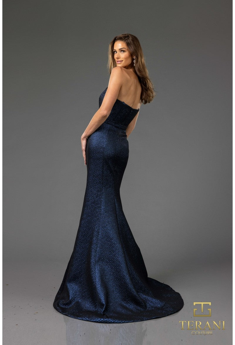 Terani Couture 251E4276 Metallic Fitted Long Evening Gown