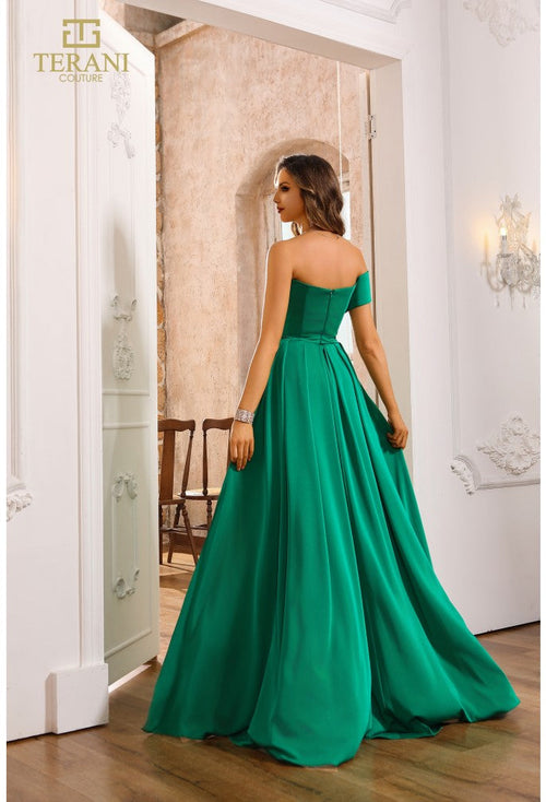 Terani Couture 251E4283 Sophisticated Evening Prom Strapless Pleated Long Satin Dress