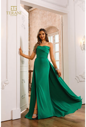 Terani Couture 251E4283 Sophisticated Evening Prom Strapless Pleated Long Satin Dress