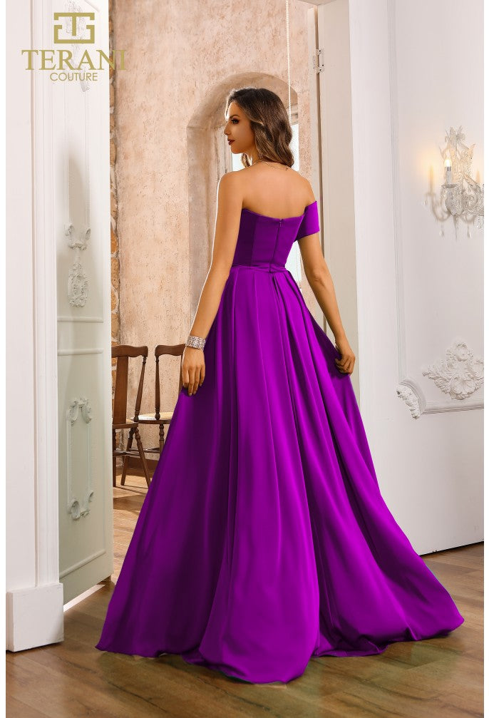 Terani Couture 251E4283 Elegante vestido de noche largo con sobrefalda plisada