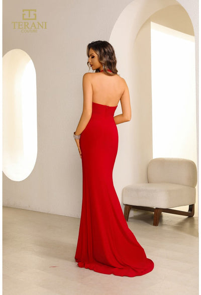 Terani Couture 251E4285 Glamorous Evening Halter Slit Sleeveless Formal Jersey Dress