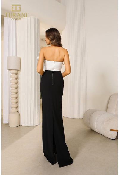 Terani Couture 251E4286 Sophisticated Formal Prom Strapless Long Evening Crepe Dress