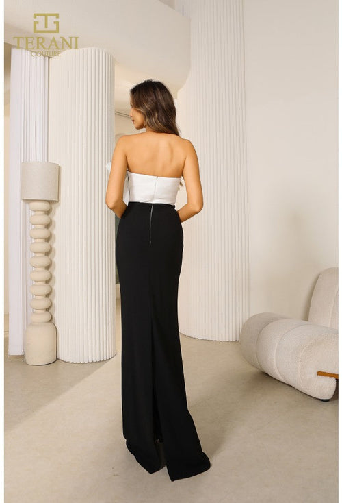 Terani Couture 251E4286 Sophisticated Formal Prom Strapless Long Evening Crepe Dress