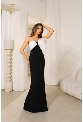 Terani Couture 251E4286 Sophisticated Formal Prom Strapless Long Evening Crepe Dress