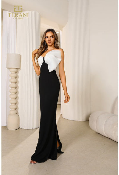 Terani Couture 251E4286 Sophisticated Formal Prom Strapless Long Evening Crepe Dress