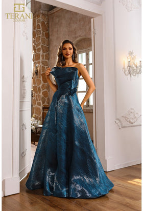 Terani Couture 251E4287 Formal Prom A-Line Pleated Long Evening Shimmer Burnout Dress