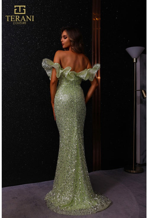 Terani Couture 251E4330 Evening Off-Shoulder Fit-and-Flare Formal Beaded Tulle Dress