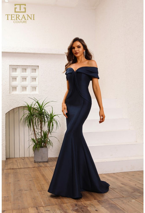 Terani Couture 251E4565 Sophisticated Formal Off-Shoulder Trumpet Evening Mikado Dress