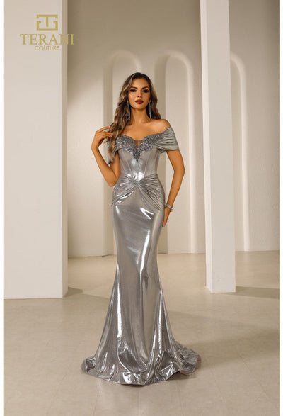Terani Couture 251E4568 Sophisticated Evening Off-Shoulder Formal Sequin Tulle Dress