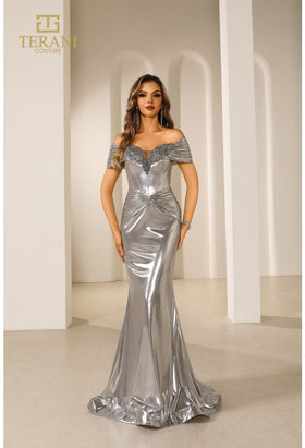Terani Couture 251E4568 Sophisticated Evening Off-Shoulder Formal Sequin Tulle Dress