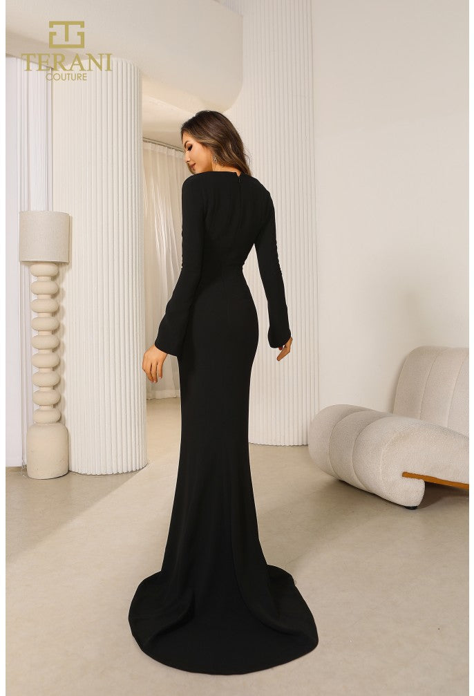 Vestido de noche Terani Couture 251e4571 de corte A, corte entallado y mangas largas 