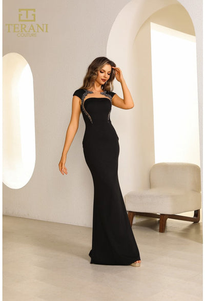 Terani Couture 251E4586 Sophisticated Elegant Evening Cap Sleeve Formal Jersey Dress