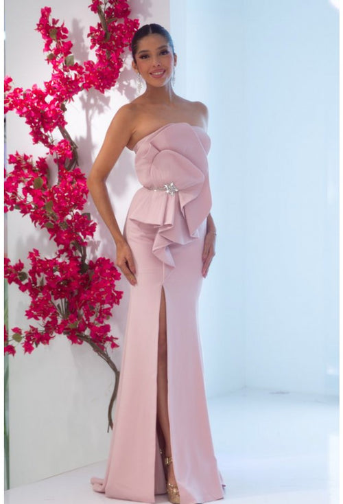 Terani Couture 251E4631 Glamorous Evening Sleeveless Long Formal Stretch Satin Dress