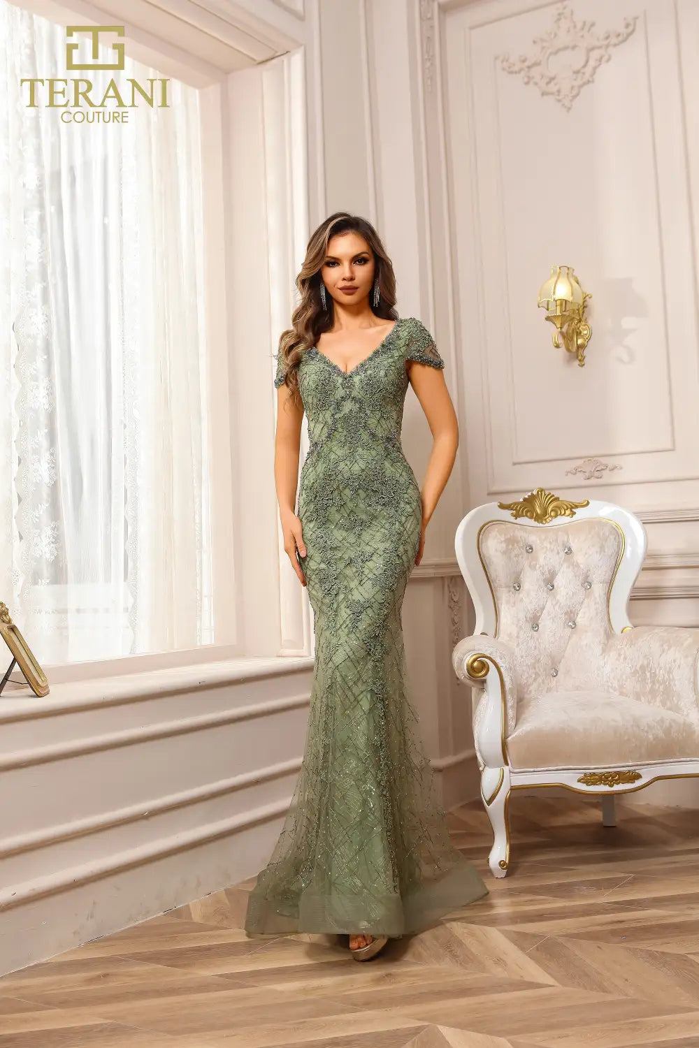 Glamorous Evening Mother of the Bride Short Formal Lace Gown 251GL4194 by  Terani Couture