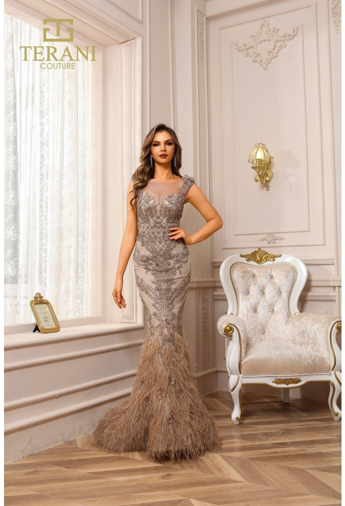 Sophisticated Elegant Formal Long Evening Beaded Tulle Dress 251GL4198 by Terani Couture