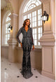 Vestido de desfile ajustado de tul con cuentas y mangas largas con escote en V Terani Couture 251gl4311 