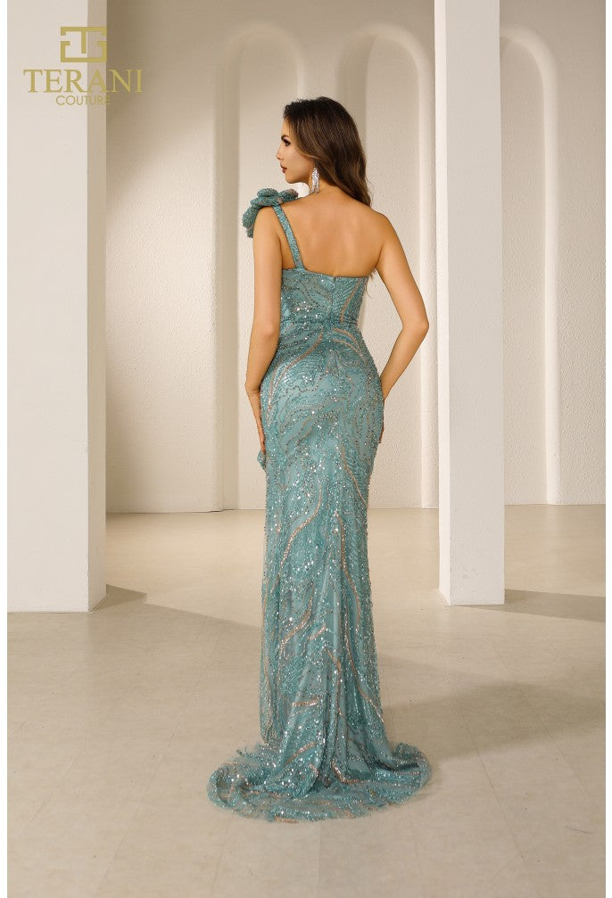 Vestido de desfile de tul con cuentas y corte trompeta sin mangas Terani Couture 251gl4354 