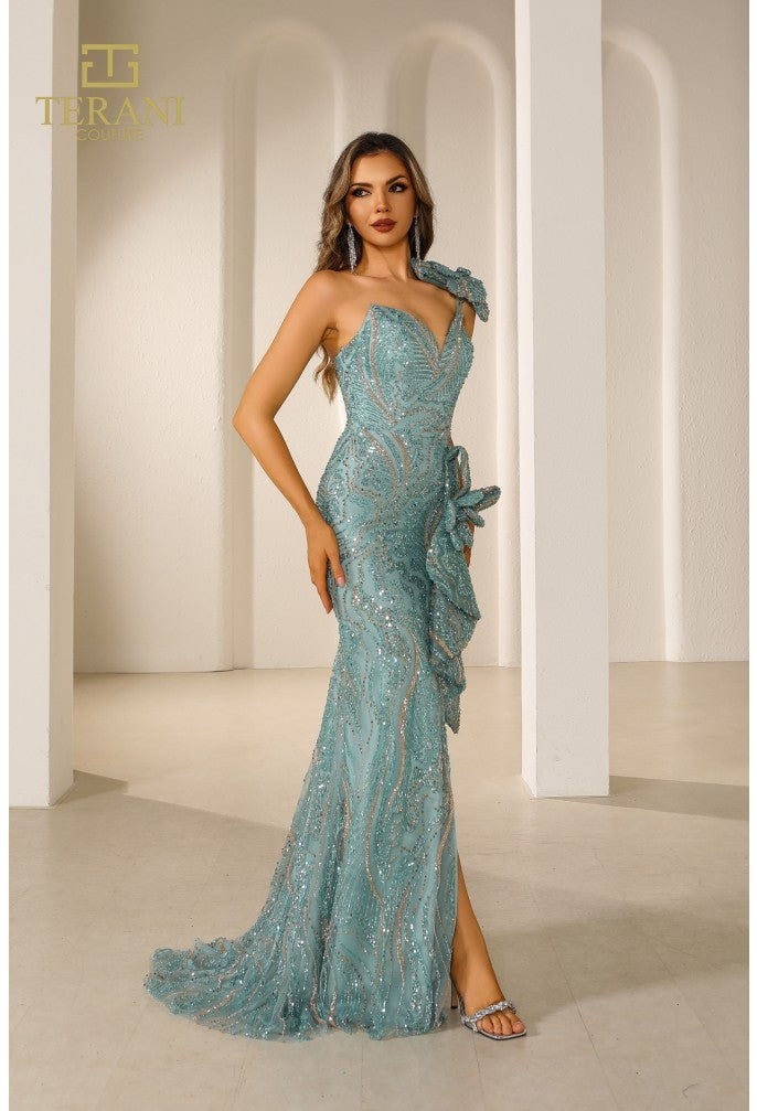 Vestido de desfile de tul con cuentas y corte trompeta sin mangas Terani Couture 251gl4354 