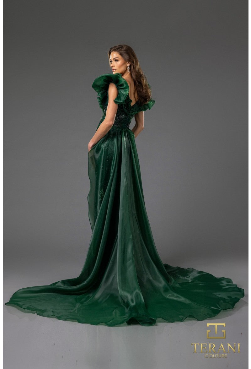 Terani Couture 251GL4357 Elegante vestido de noche ajustado con sobrefalda espectacular