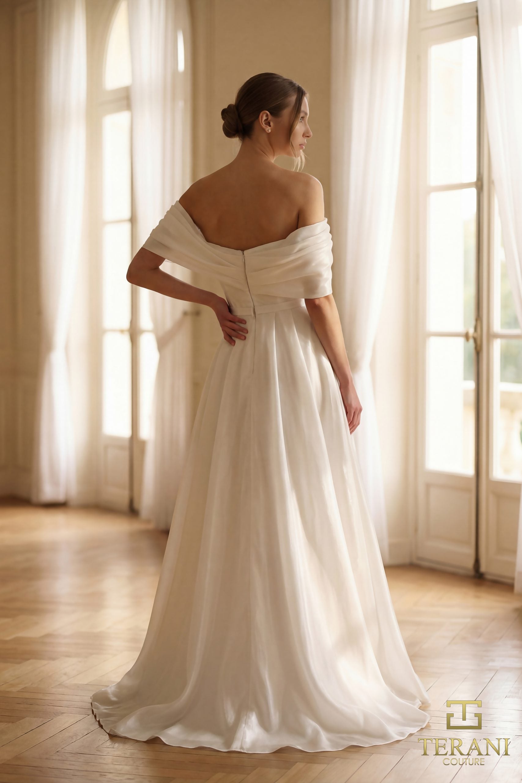 Terani Couture 251M4044 Glamorous Formal Wedding A-Line Draped Evening Chiffon Dress