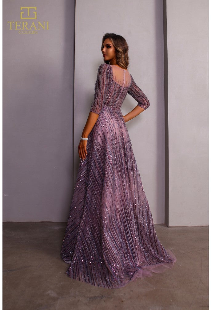Terani Couture 251m4409 Illussion Neck Beaded Tulle Long Sleeves Ballgown