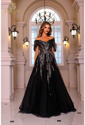 Terani Couture 251M4411 Formal Off-Shoulder BallDress Short Evening Beaded Tulle Dress