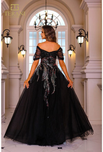 Vestido formal largo con cuentas Terani Couture 251M4411