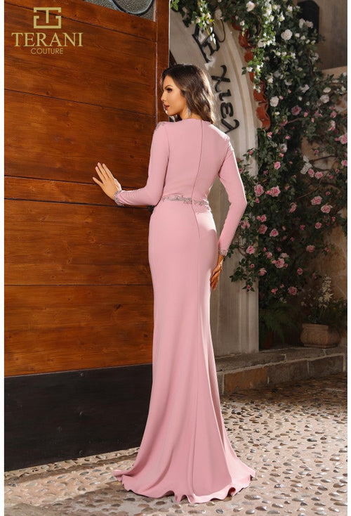 Terani Couture 251m4422 Assyemtric Full Sleeves Sheath Long Dress