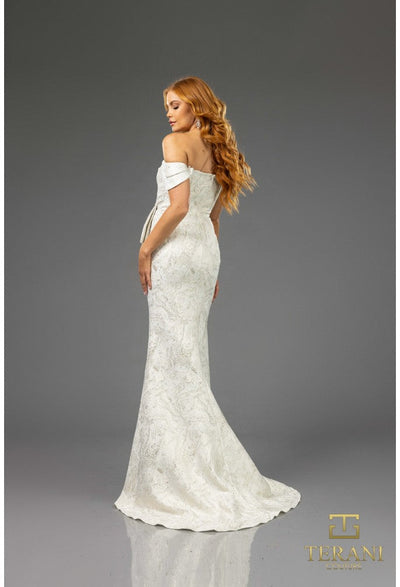 Terani Couture 251m4435 Sheath Off The Shoulder Cap Sleeves Jacquard Long Dress
