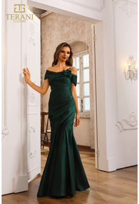 Terani Couture 251M4437 Elegant Glamorous Off-Shoulder Trumpet Formal Jacquard Dress