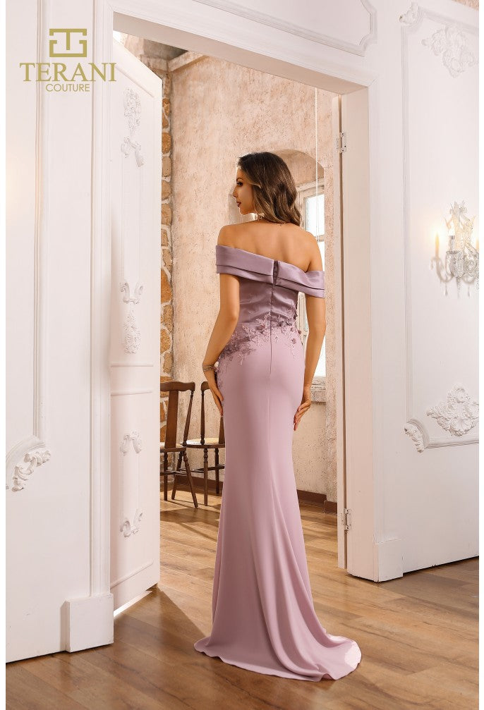 Terani Couture 251m4443 Crepe Off Shoulder Sleeveless Trumpet Dress