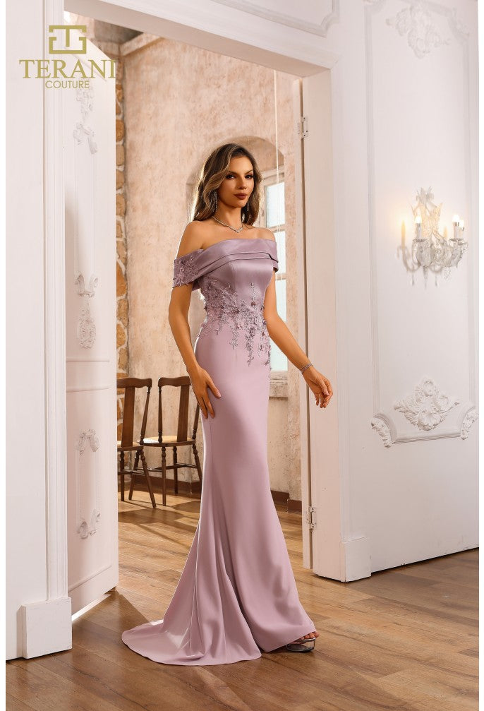 Terani Couture 251m4443 Crepe Off Shoulder Sleeveless Trumpet Dress