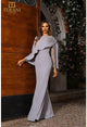 Terani Couture 251m4446 Assyemtric Sheath Long Full Sleeves Dress