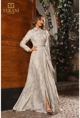 Terani Couture 251M4458 Mother of the Bride Wedding A-Line Slit Formal Jacquard Dress