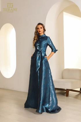 Terani Couture 251M4462 Mother of the Bride A-Line Long Formal Shimmer Burnout Dress