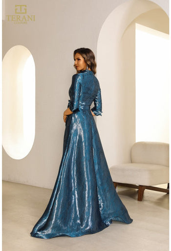 Terani Couture 251m4462 Vestido largo azul brillante de corte A 