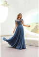 Vestido largo de gasa con escote ilusión Terani Couture 251m4563 