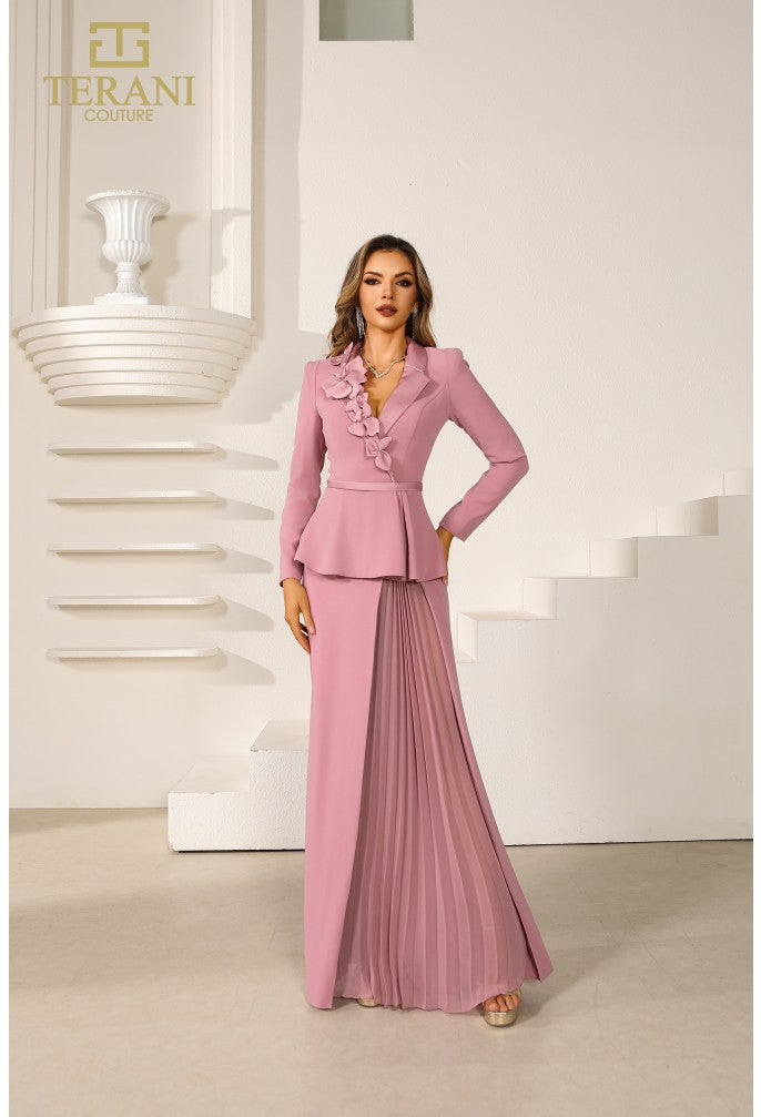 Terani Couture 251M4572 Mother of the Bride Wedding V-Neck Sheath Formal Crepe Dress