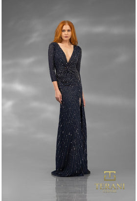 Terani Couture 251M4614 Glamorous Evening Prom Sequined Slit Long Formal Sequin Dress