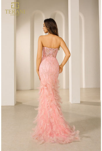 Terani Couture 251p4002 Vestido de fiesta largo ajustado con corsé sin tirantes