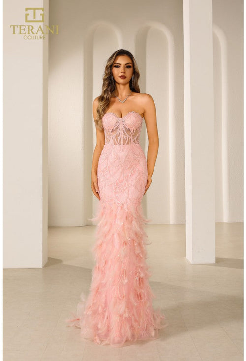 Terani Couture 251P4002 Elegant Formal Prom Strapless Evening Embroidered Tulle Dress