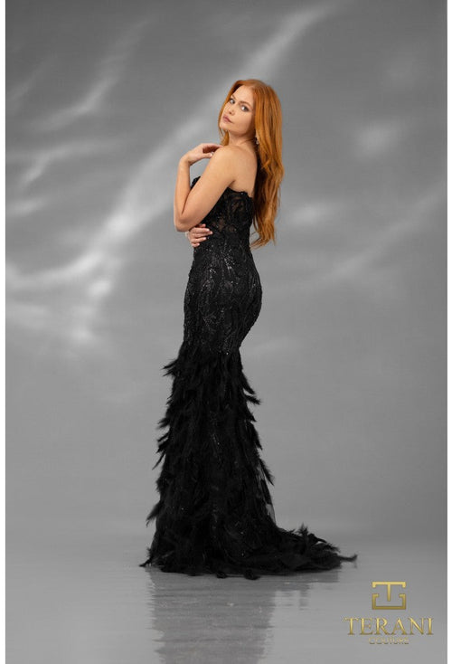 Terani Couture 251P4002 Elegant Formal Prom Strapless Evening Embroidered Tulle Dress