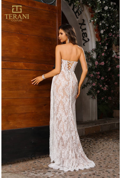 Terani Couture 251P4008 Sophisticated Elegant Prom Strapless Lace Formal Tulle Dress