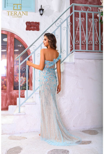 Terani Couture 251P4048 Vestido de fiesta largo, ajustado, con abertura y corsé de cuentas