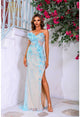 Prom Dresses Fitted Slit Long Formal Beaded Corset Prom Dress Tiffany Nude