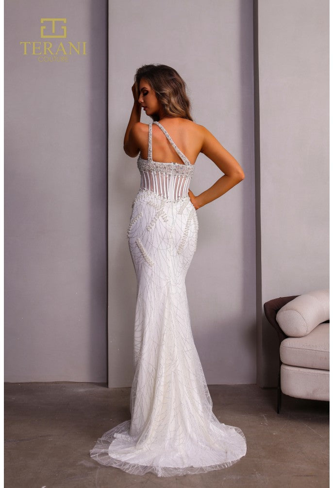 Vestido de fiesta ajustado asimétrico hasta el muslo con abertura lateral Terani Couture 251p4049